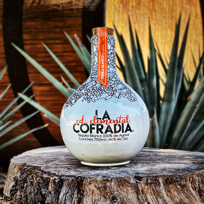 La Cofradia Elemental Blanco, 750 ML, 40% ABV. Ceramic Bottle.